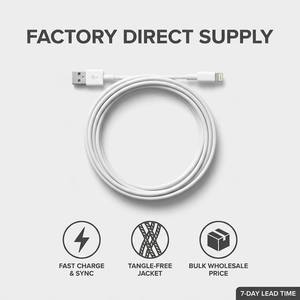 Cable USB-A a <span class=keywords><strong>Lightning</strong></span> al por mayor de 3 pies/6 pies para <span class=keywords><strong>iPhone</strong></span> 6/7/8/X/XS Max/XR - Carga Rápida y Transferencia de Datos - Product Image 1