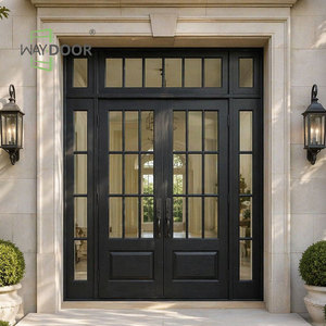 Porte <span class=keywords><strong>d</strong></span>'entrée double en bois massif, finition commerciale, avec verre multi-vitrages, panneau latéral et transom supérieur, en acajou africain - Product Image 1