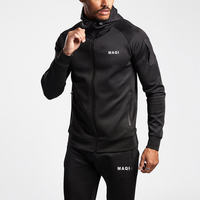 Pabrik Pakaian Logo Kustom Setelan Olahraga Pria Slim Fit Resleting Hitam Tebal Setelan Jogging Polos Logo Sendiri Setelan Jogger Pria Tracksuit