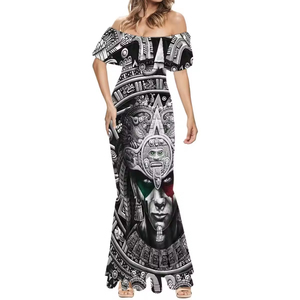 Robe longue sirène ajustée pour femme à motif personnalisé, style sexy <span class=keywords><strong>aztèque</strong></span> mexicain, avec décolleté bustier, idéale pour les cocktails - Product Image 4