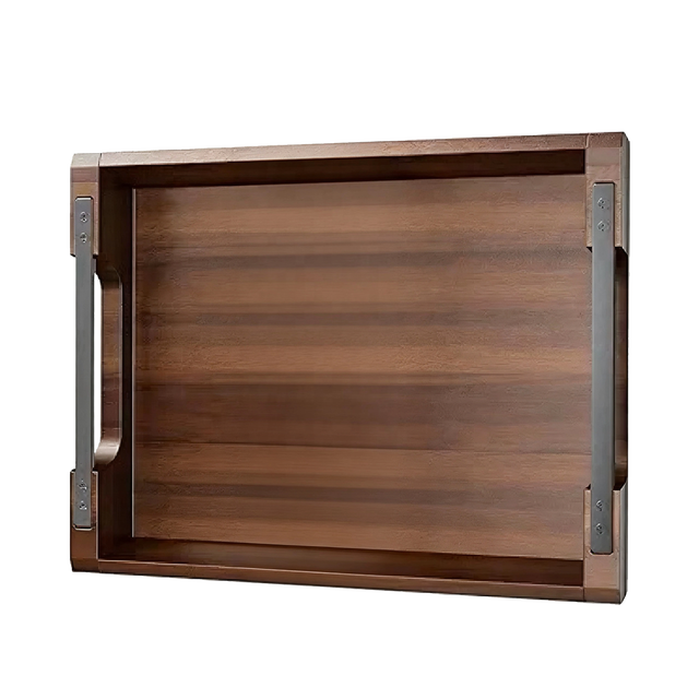 Acacia Wood Serving Tray with Handles Beautiful Rectangle Breakfast & Drink Tray for Camping & Outdoor Use