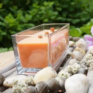 LUXURY Customized Wood Wick Candle With Rectangle Candle Holder