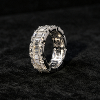 Bague Hip Hop en Argent Sterling 925 GRA VVS Moissanite Pleine Éternité, Coupe Baguette, Ronde Brillante et Mélange de Coupes, pour Homme, Idéale pour les Fêtes
