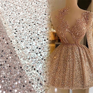 Chocoo Hot Bán Bridal pháp vải tuyn ren với hạt long lanh Net Sequins đính cườm thêu ren vải - Product Image 1