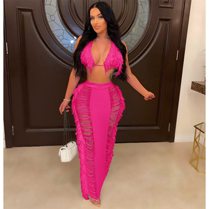 Hot Selling Tank Top With Maxi <b>Skirt</b> 2 Piece Set Women Outfits for Women Solid Set With Tassels Women Set - Product Image 4
