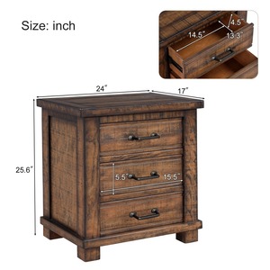 Three Drawer Reclaimed Solid Wood Farmhouse <strong>Nightstand</strong> - Product Image 2