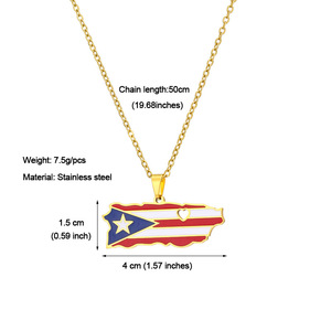 Cuore Puerto Ricos mappa e collane con ciondolo bandiera <span class=keywords><strong>a</strong></span> colori colore oro/colore argento PR Puerto Ricans gioielli regali - Product Image 6