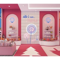 Meubles de magasin de bonbons roses, éclairage LED moderne, écologiques, robustes, durables, stand de vente de bonbons, étagères de présentation de desserts