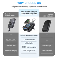Huyo 10000mAh ABS Mini Power Bank, chargeur portable à double câble avec charge rapide sans fil pour IWatch1-9
