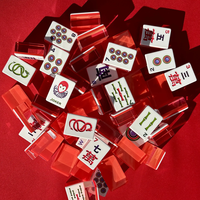 Jeu de tuiles de Mahjong américain classique rouge Crosswinds avec tapis à motif deux moineaux, 4 joueurs, 160 pièces, portable, pour divertissement de casino et de jeu