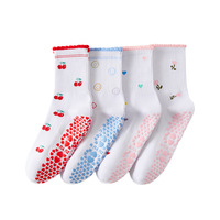 Chaussettes de yoga et de Pilates pour enfants et jeunes, mi-mollet, professionnelles, athlétiques, tricotées, respirantes, antidérapantes, en coton, motif petites fleurs.