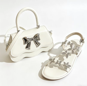 MD-186 Summer Hot Sale Sweet Ladies butterfly Rhinestone <strong>Sandals</strong> with <strong>Bow</strong> Ties Bags 2 Pieces Set Women's Flat <strong>Sandals</strong> Purse Set - Product Image 3