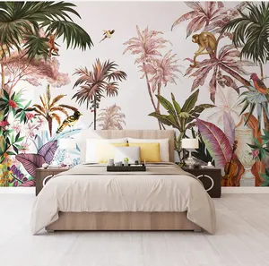 Papel tapiz 3d extraíble, Mural de pared Tropical, animales de la selva, Mural de flores 5d