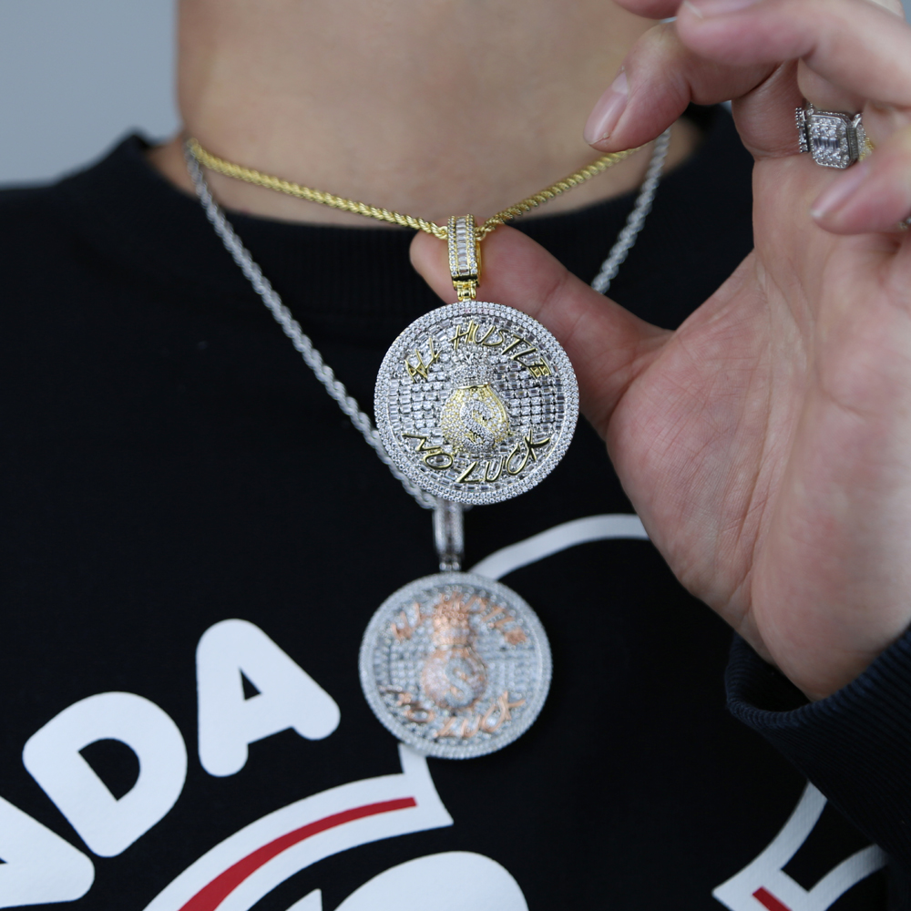 New Hiphop Custom Initial Name All Hustle No Luck Necklace