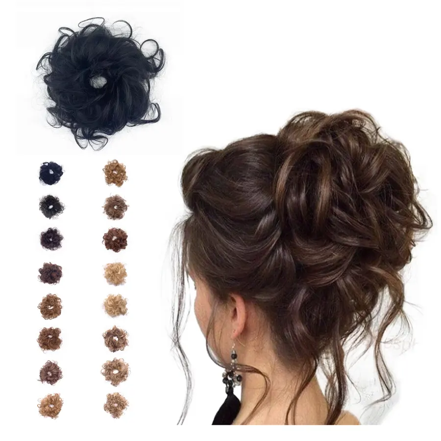 Updo Curly Messy Buns Chignons Pièce de Cheveux Perruque Machine Remy Hair Wavy Buns Cheveux Humains