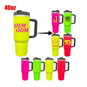 New Arrival sport gym water bottle custom logo Electric Pink blank sublimation 40oz thermal H2.0 Neon color quencher tumbler