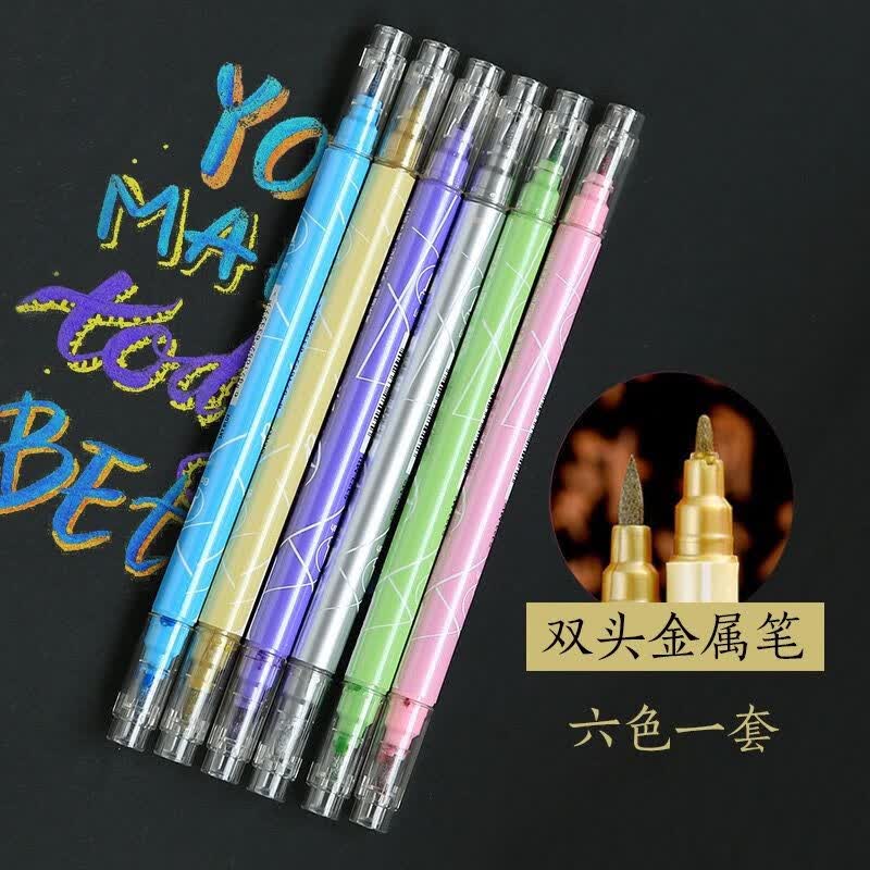 Carnet cartonné blanc + stylos métallisés 6 couleurs