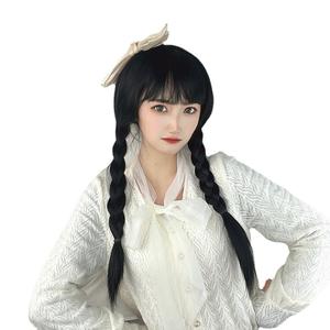 Émission <span class=keywords><strong>de</strong></span> télévision américaine 'Wednesday' Anime Cosplay <span class=keywords><strong>Perruque</strong></span> Adam's Family Full Head Double Braided Pigtails Stage Performance Prop - Product Image 5
