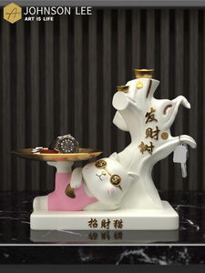 Lucky Cat Folk Art <b>Resin</b> Crafts <b>Sculpture</b> for Entryway Key Storage Tray Home Furnishing Living Room New Home Gift Idea - Product Image 1