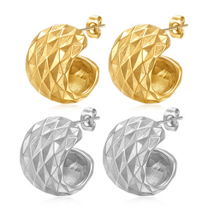 Geometric <b>Huggie</b> Earrings 11mm Stainless Steel Gold <b>Silver</b> Everyday Wear - Product Image 1