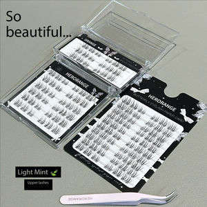 Clusters <span class=keywords><strong>de</strong></span> cils supérieurs House Brand Mint Wisp – Effet œil <span class=keywords><strong>de</strong></span> chat naturel léger et liftant pour usage quotidien, 20 mm, option personnalisée, 3D brillant - Product Image 1