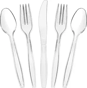 Set alat makan sekali pakai kustom plastik alat makan kit PS garpu hitam putih dan pisau sendok