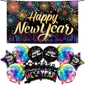 Decorazioni per Festa <span class=keywords><strong>di</strong></span> <span class=keywords><strong>Capodanno</strong></span> 2027, Striscione Oro Rosa e Nero 'Felice Anno Nuovo', <span class=keywords><strong>Stelle</strong></span> 4D, Foil, Lattice, Sfondo in Tessuto, Tenda, Kit in Plastica - Product Image 2