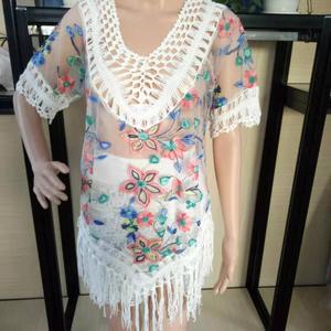 Blusa de Mujer Tejida a Crochet con Borlas Florales de Tela Hecha a Mano, Diseño Nuevo de 2019, para Vestido de <span class=keywords><strong>Playa</strong></span> - Product Image 4