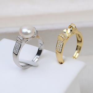 Anillo para el Cabello Abierto de Plata S925, Ajustable, con 7-8 Perlas, Accesorios para DIY, Soporte Vacío, Moderno, 2799, Fornituras y Componentes de Joyería - Product Image 1