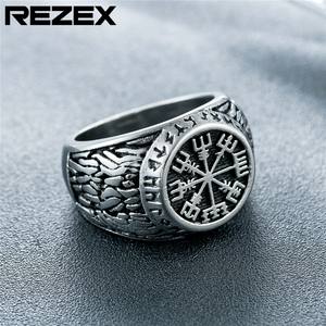 Universel pour hommes et femmes, <span class=keywords><strong>bague</strong></span> en acier inoxydable de style viking. Boussole étoile nordique de qualité rétro punk. - Product Image 3