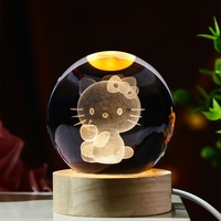 Vente en gros transfrontalière : Boule de cristal blanche lumineuse avec gravure intérieure 3D de dessin animé, veilleuse et ornement de bureau, cadeau créatif