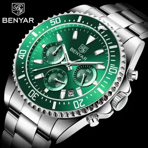 Benyar 5170 2024 Relógio de pulso esportivo novo de quartzo para homens, relógio luxuoso de marca superior com cronógrafo de luxo 43 mm 30 mm à prova d'água