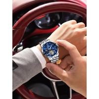 Montre de luxe pour homme, entièrement automatique, mécanique, résistante à l'eau 3BAR, cadran à aiguilles, verre Hardlex, bracelet en acier inoxydable