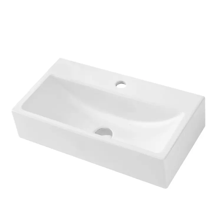 Lavabo da bagno in ceramica bianca con bordo centrale rettangolare dal Design moderno