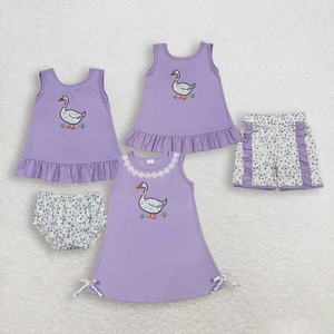 Ensemble de vêtements pour bébés filles, robe violette sans manches avec broderie florale et nœuds en forme de canard - Product Image 1