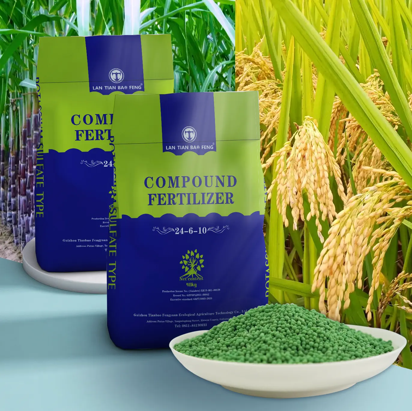 Fertilizante de milho e arroz NPK 24-6-10 de alta qualidade, base e top, adesivo composto agrícola, embalagem personalizada para plantas