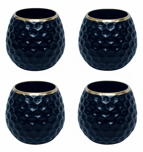 Vase décoratif moderne en verre texturé noir avec bord doré |   Décoration d'intérieur de luxe, vase de table artisanal en forme d'ananas martelé - Product Image 2