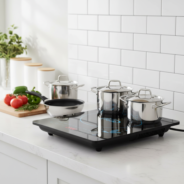2200W Rapid Heating Portable Electric Induction Cooktop Single Burner Crystal Board Touch Control Waterproof for Home & Hotel