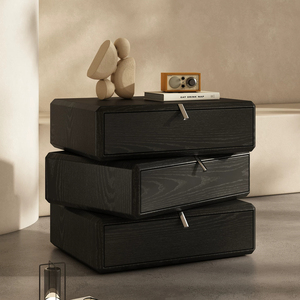 Mesita de Noche Moderna Tapizada en Cuero Gris con 3 Cajones y Almacenamiento, Mueble para Dormitorio - Product Image 1