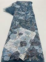 Tela de Encaje Transpirable con Lentejuelas y Flores 3D Francesas, 100% Poliéster, Textil Ecológico, Vestidos de Noche de Lujo