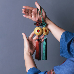 July 7th Bamboo Cinnabar Tassel Pendant <b>Car</b> <b>Ornament</b> Rearview Mirror Charm Unisex Gift Decor - Product Image 1