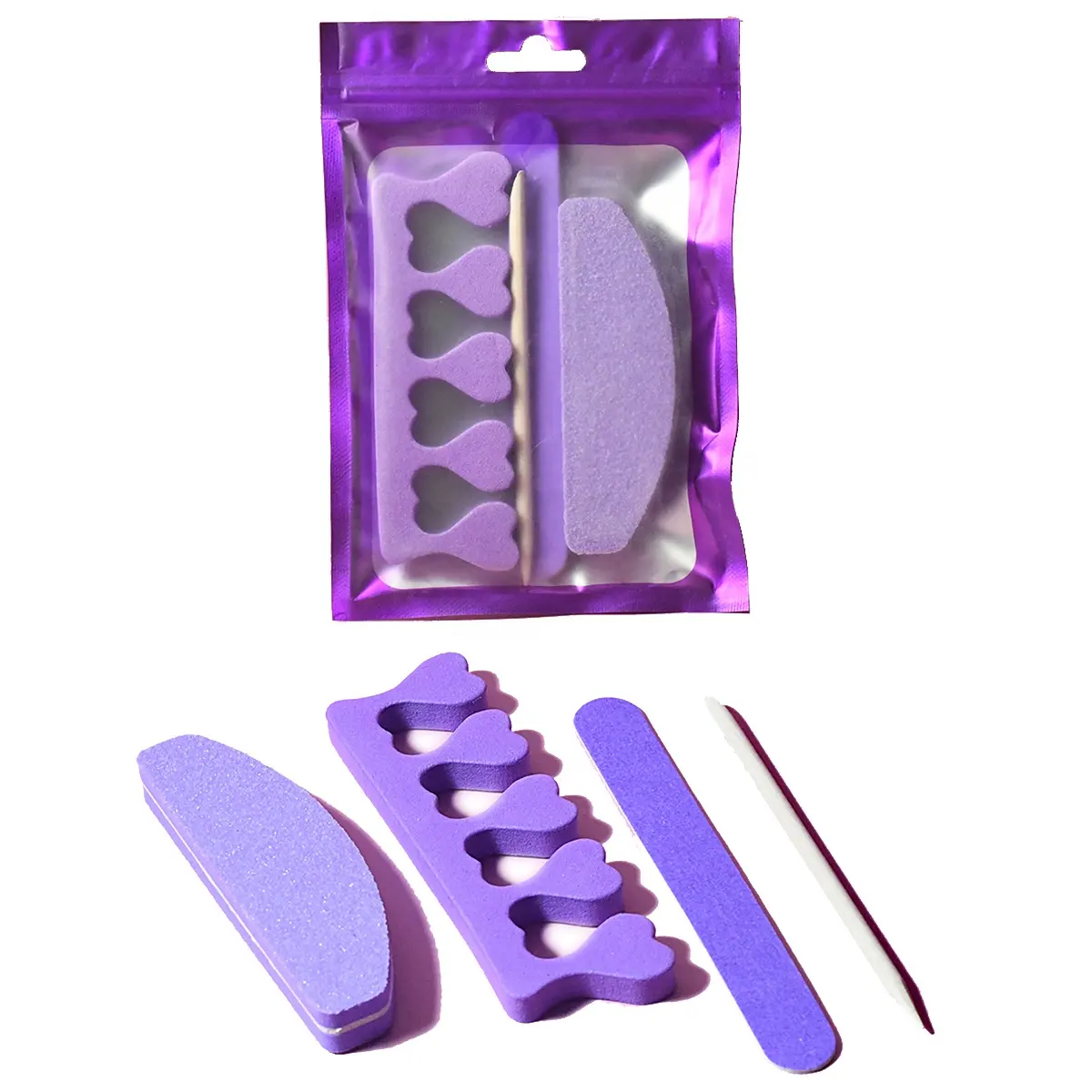 Manicure Tools 4 Pc Nagelvijl Set Paarse Nagel Buffer Hout Nagelvijl Mini Teen Separator Paarse Cuticula Pusher Paarse Manicure Kit