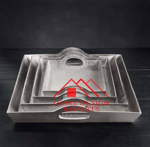 Plateau de service en aluminium nouveau design pour la décoration intérieure Plateau de service en aluminium brut moulé de forme ovale - Product Image 6