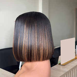 <span class=keywords><strong>Parrucca</strong></span> Frontale in Pizzo Francese Senza Colla, Bob Corto Marrone Zenzero, 13x4, Densità 200%, Capelli Remy Brasiliani Doppia Trama, Pizzo Trasparente - Product Image 3