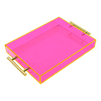Plateau en acrylique rose holographique lumineux avec poignées, grand plateau de service