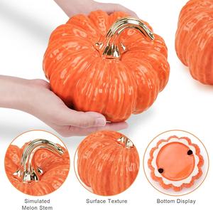 Zucche Artificiali in Ceramica e Resina Arancione 20 cm Grandi per Halloween, Ringraziamento, Autunno, Decorazione Casa, Esterni, Tavolo e Giardino - Product Image 3
