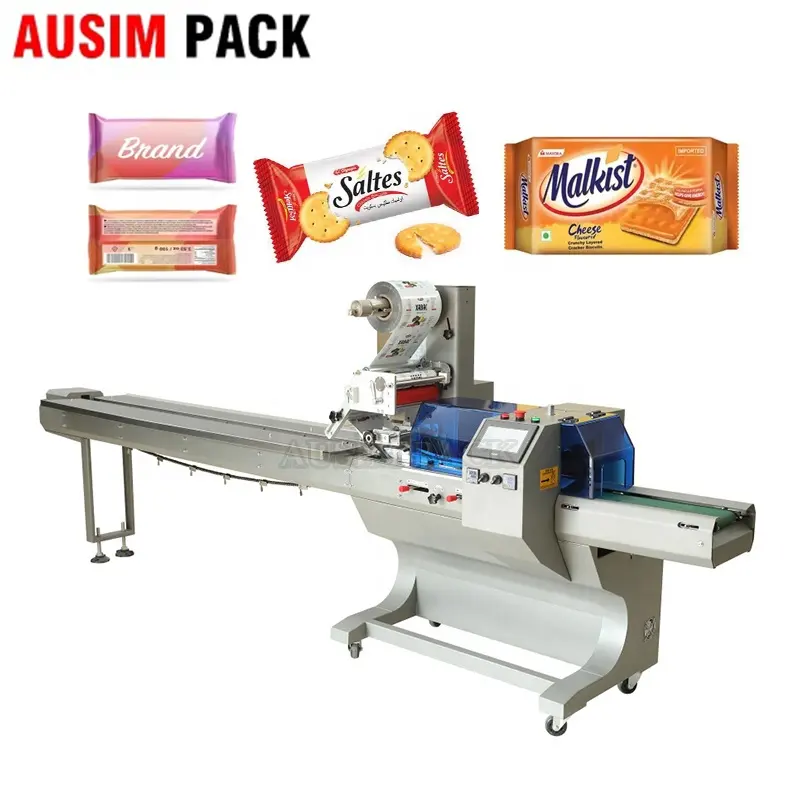 Automatische Donuts Dessertverpakkingsmachine Van Hoge Kwaliteit Automatische Bun Donut Flow Pack Horizontale Kussenverpakkingsmachine 350 Mm