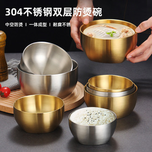 304 Stainless Steel Rice Bowl Double Wall Anti Scalding Soup Bowl Gold Color Home Use - Product Image 4