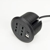 Prise de courant encastrable ronde standard chilienne pour bureau, 2 prises CA, USB-A 18W, USB-C 20W, 80mm, pour passe-câbles de bureau