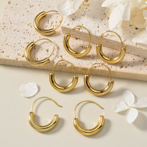 ต่างหูห่วงทรงเรขาคณิตทันสมัย ชุบทอง 18k สแตนเลสกันน้ำ ดีไซน์ใหม่ล่าสุด สำหรับทุกเพศ - Product Image 2